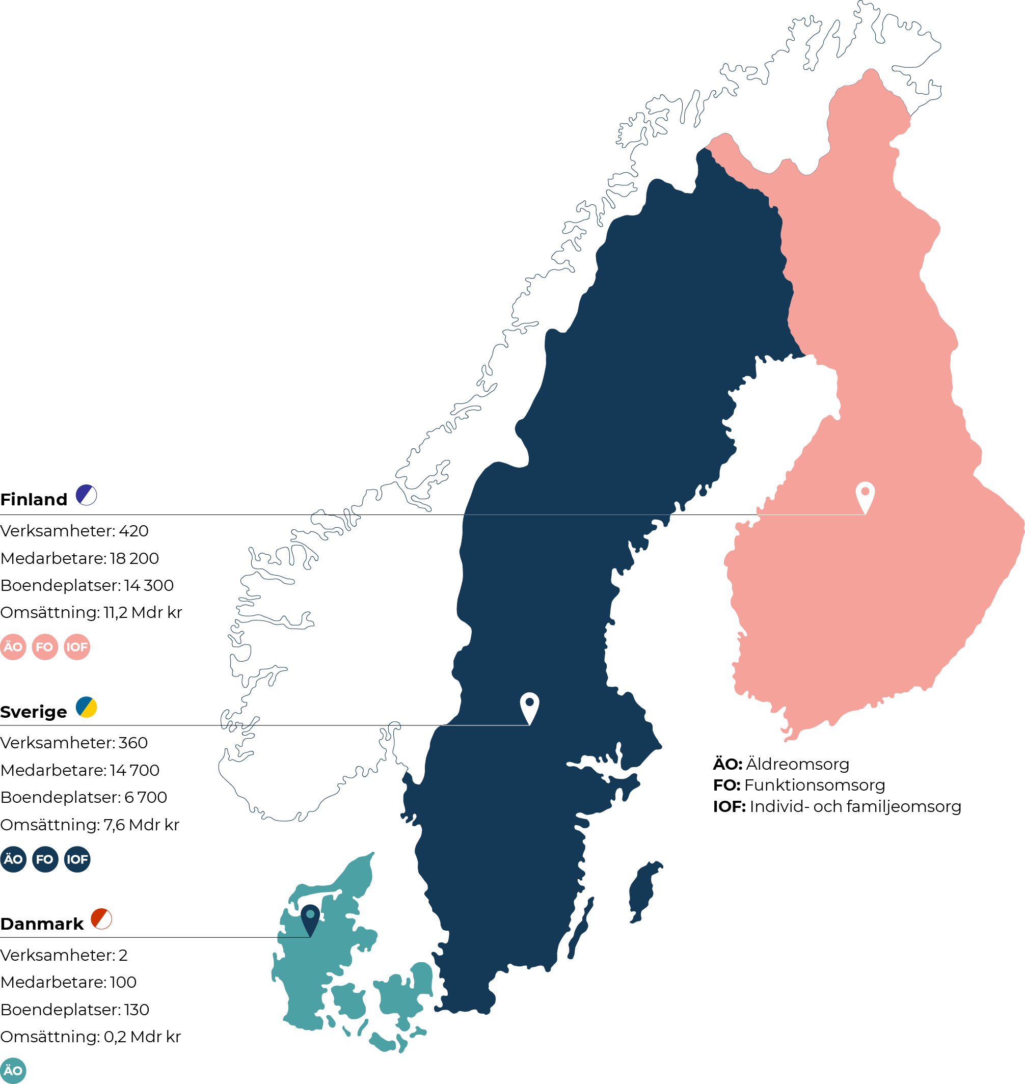Karta över Attendos verksamheter